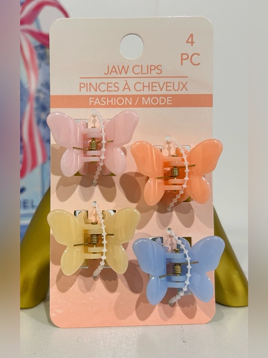 Accessories - Butterfly Jaw Clips 4-Pack - Pastel Pink, Peach, Yellow, Blue